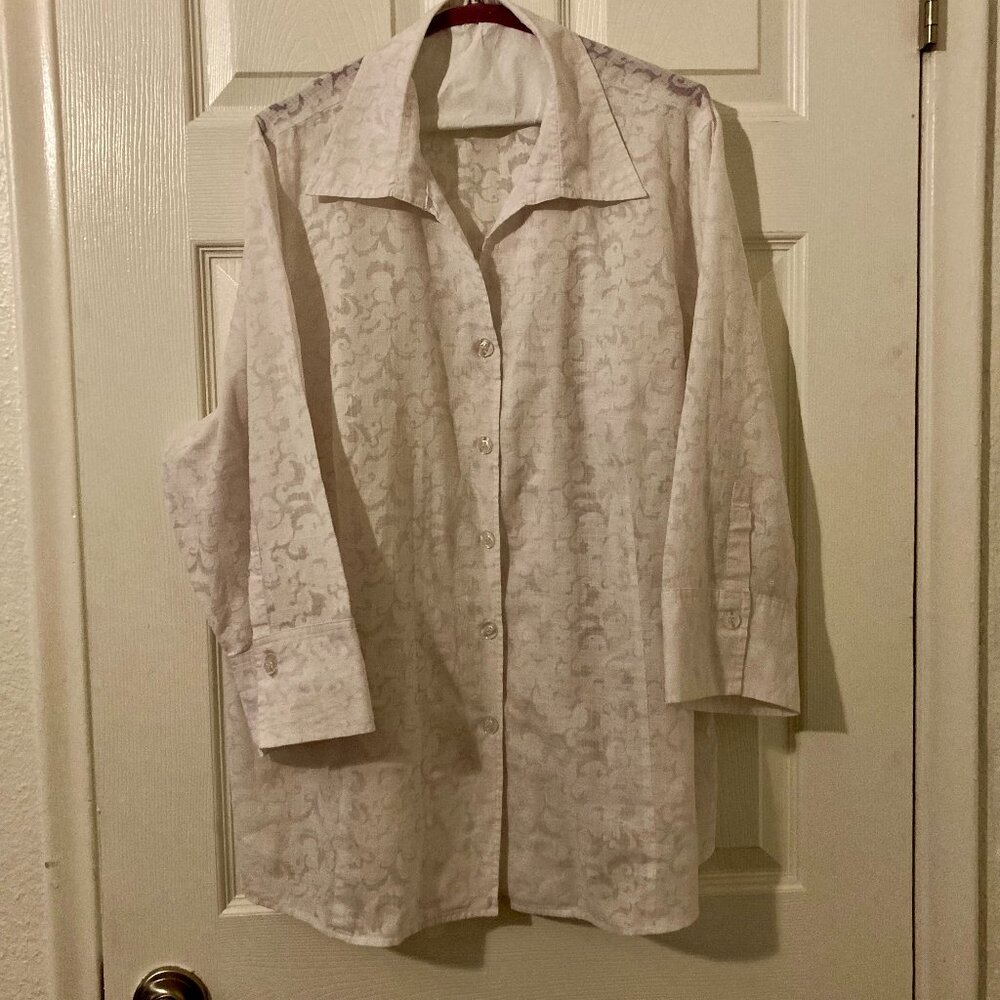 Excellent Condition, SZ 2X, Cotton Voile Burnout, Blouse Top, White